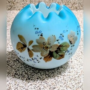Vintage Fenton Blue Satin Rose Bowl, hand painted and is in amazing cond #FENTON
